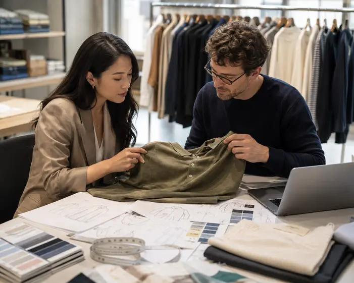 One-to-one product development discussion with garment samples